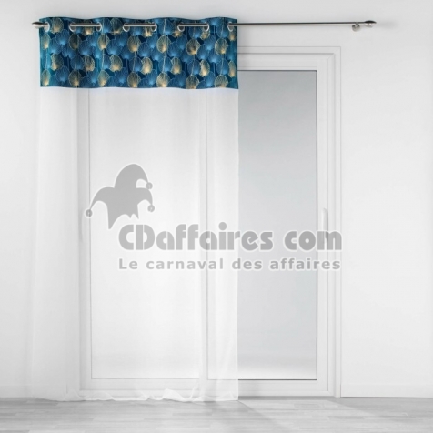 Panneau a oeillets 140 x 280 cm voile sable+top velours imp or clairine Bleu