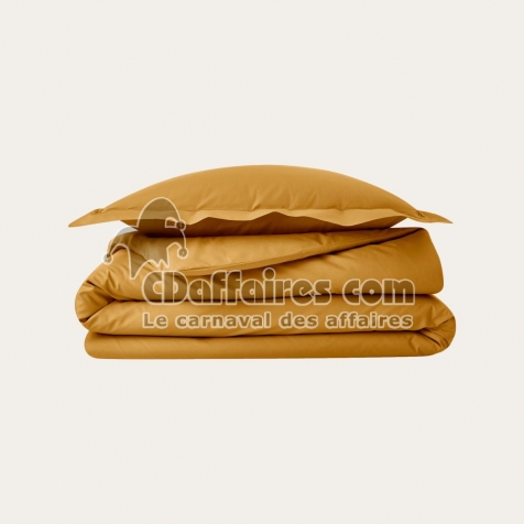 Parure de couette 240 x 220 cm + 2 taie 63 x 63 cm  en percale de coton Curry