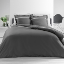 Parure de couette 240x220 cm en percale 78 fils/cm² Satinea Anthracite/blanc
