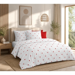 Parure de Couette 260 x 240 cm Mouna 3 Pi&egrave;ces Microfibre 75 g/m&sup2; C&oelig;urs Rouges Blanc