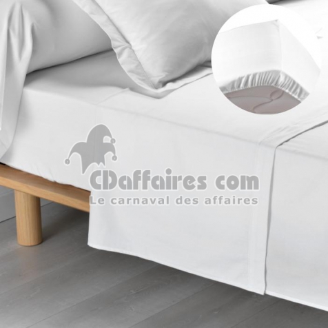 Parure de drap plat + drap housse 160x200 cm 100% coton Blanc