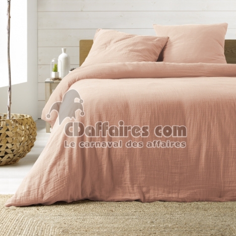 Parure de lit 240 x 220 cm double gaze coton uni 57 fils Angelia Rose