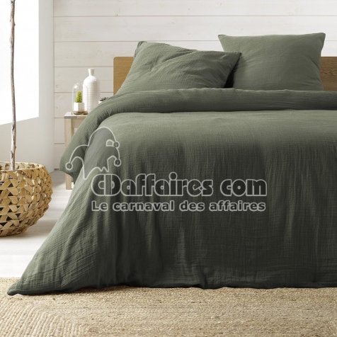 Parure de lit 240 x 220 cm en gaze de coton + 2 taies  - Angelia Kaki