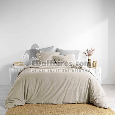 Parure de lit 240 x 220 cm Linette en coton lav&eacute; 57 fils Beige