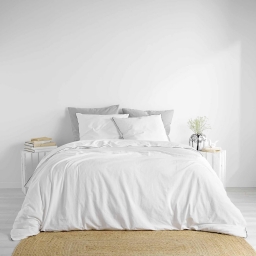 Parure de lit 240 x 220 cm Linette en coton lav&eacute; 57 fils Blanc
