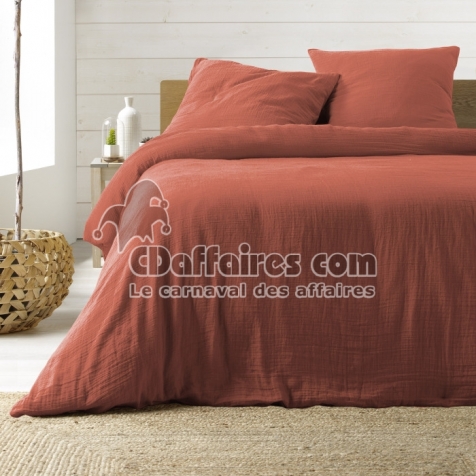 Parure de lit 260 x 240 cm double gaze coton uni 57 fils Angelia