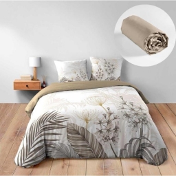 Parure de lit Bastille - Housse de couette 260 x 240 cm + Drap-housse beige 160x200 cmcm
