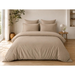 Parure de Lit Compl&egrave;te 240 x 220 cm Sable - 100% Coton 57 Fils - Drap-Housse 140x190 + 4 Taies