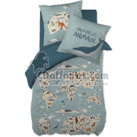 Parure de lit (housse de couette + 1 taie d'oreiller) 140x200 map Multicolore