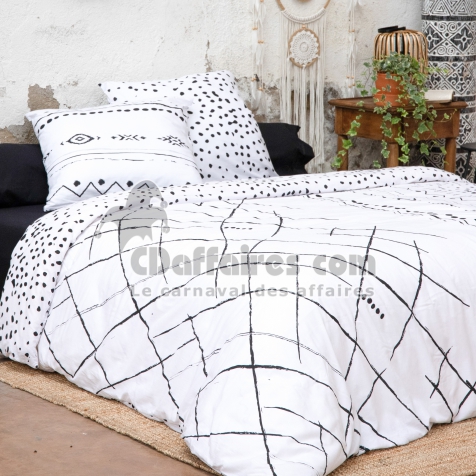 Parure de lit (housse de couette + 2 taies d'oreiller) 200x200 ikat Blanc