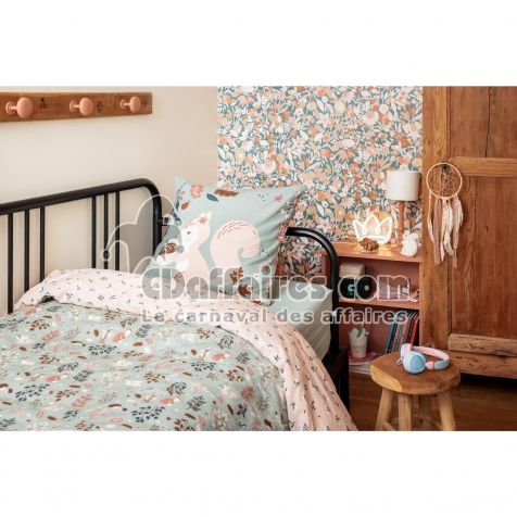 Parure de lit réversible + 1 taie d'oreiller 140 x 200 cm coton imprimé Tamia Multicolore