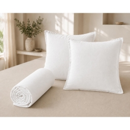 Parure Drap Housse 140 x 190 cm + 2 Taies 60x60 cm 100% Lin Fran&ccedil;ais - Craie