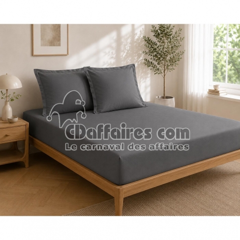 Parure Drap Housse H&ocirc;tel 140 x 190 cm + 2 Taies 60 x 60 cm Percale 78 Fils Acier
