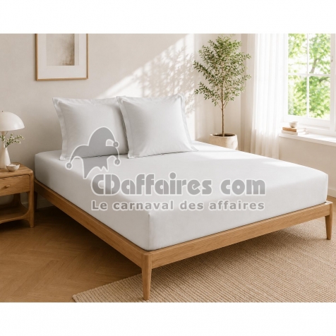 Parure Drap Housse H&ocirc;tel 140 x 190 cm + 2 Taies 60 x 60 cm Percale 78 Fils Blanc