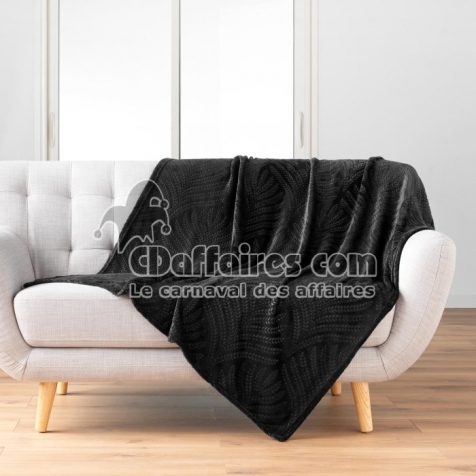 Plaid 125 x 150 cm flanelle relief unie nelia Noir