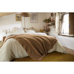 Plaid à franges 130 x 160 cm  bouteille recyclé Gabin Camel