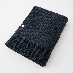 Plaid &agrave; franges 180 x 220 cm en RPET - Gabin Bleu Marine
