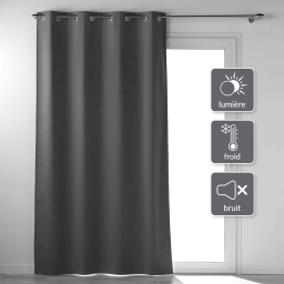Rideau a oeillets 135 x 260 cm 100% occultant thermique uni occultissime Anthracite
