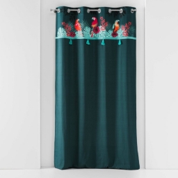 Rideau a oeillets 140 x 240 cm coton uni + +pompons Caracas Bleu