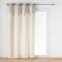 Rideau a oeillets 140 x 240 cm poly-coton + haut tiss&eacute; + pompon Island