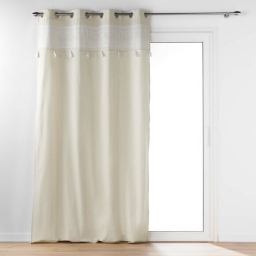 Rideau a oeillets 140 x 240 cm polycoton uni+ pompons Isalina Blanc