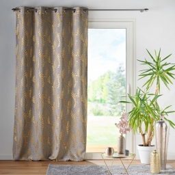Rideau &agrave; Oeillets 140 x 260 cm Lyra Taupe, Occultant Imprim&eacute; M&eacute;tallis&eacute;