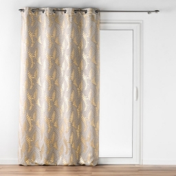 Rideau a oeillets 140 x 260 cm occultant Imprim&eacute; M&eacute;tallis&eacute;  Lyra Taupe