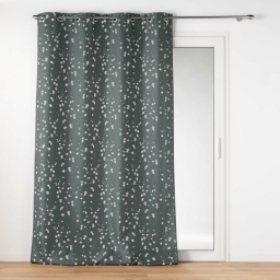 Rideau a oeillets 140 x 260 cm polyester imprime appliqu&eacute; Sakura Anthracite