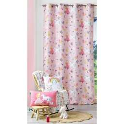 Rideau a oeillets 140 x 260 cm polyester imprime princesse licorne Rose