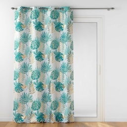 Rideau &agrave; oeillets 140 x 260 cm Polyester m&eacute;tallis&eacute; Ornella Blanc/&eacute;meraude