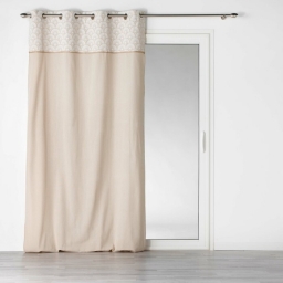 Rideau &agrave; oeillets 140 x 280 cm polycoton + jute imprim&eacute;e Bahina Ecru-blanc