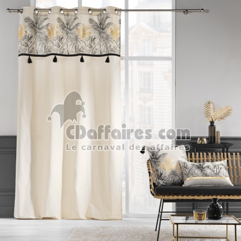 Rideau a oeillets noir et or 140 x 240 cm  polycoton + pompons  Papaye