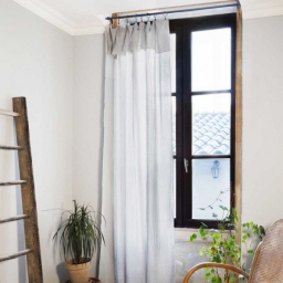 Rideau ajustable + 8 anneaux pince gaze de coton 140 x 300 cm Gris clair