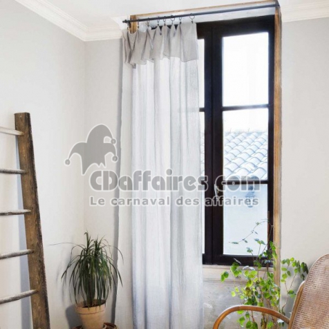 Rideau ajustable + 8 anneaux pince gaze de coton 140 x 300 cm Gris clair
