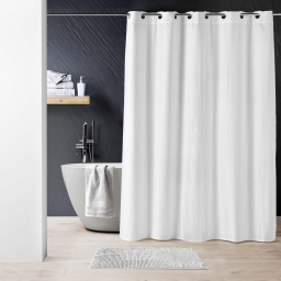 Rideau de douche &agrave; &oelig;illets clipsables 180 x 200 cm microfibre gaufr&eacute;e unie DOTTY Blanc