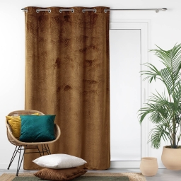 Rideau occultant &agrave; oeillets 140 x 240 cm en velours relief Analia Camel