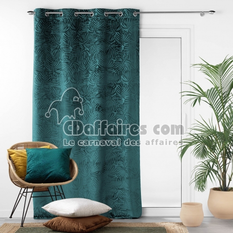Rideau occultant &agrave; oeillets 140 x 240 cm en velours relief Analia P&eacute;trole