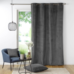 Rideau tamisant &agrave; oeillets 140 x 260 cm velours c&ocirc;tel&eacute; Casual Anthracite