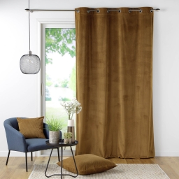 Rideau tamisant &agrave; oeillets 140 x 260 cm velours c&ocirc;tel&eacute; Casual Camel