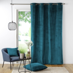 Rideau tamisant &agrave; oeillets 140 x 260 cm velours c&ocirc;tel&eacute; Casual P&eacute;trole