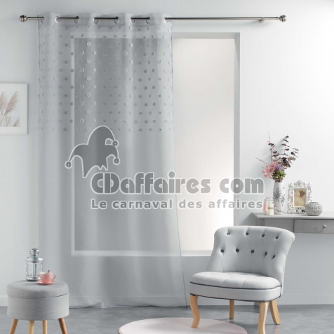 Rideau voile a oeillets 140 x 240 cm voile sablé pompons Melusine Gris