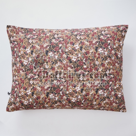 Taie d'oreiller 50 x 70 cm gaze de coton imprimée capucine camel Marron