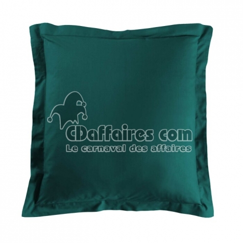 Taie d'oreiller 63 x 63 cm uni 57 fils lina  +point bourdon Emeraude