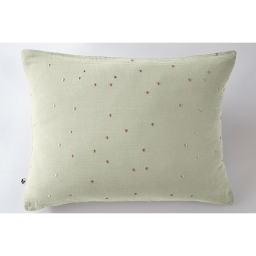 Taie d'oreiller gaze de coton brodée fil or 50 x 70 cm Gaia Chic Vert d'eau