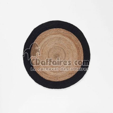 Tapis deco rond (0) 90 cm jute bicolore salem Noir