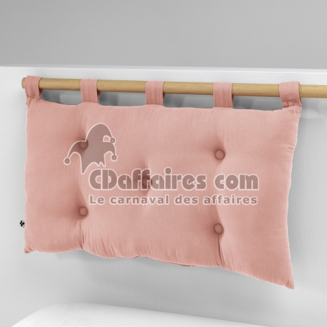 T&ecirc;te de lit 5 boutons avec passants gaze de coton 50 x 80 cm ga&iuml;a rose p&ecirc;che Rose