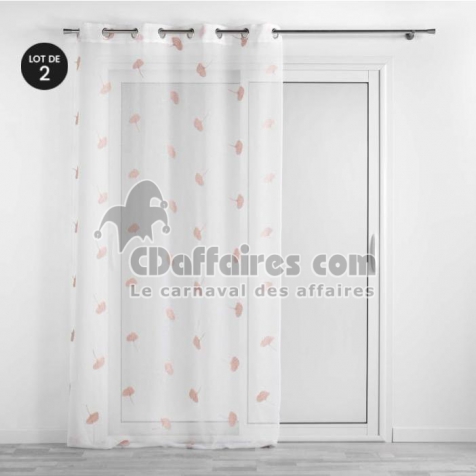 Voilage 140 x 240 cm brod&eacute; Ariella Blanc/Rose