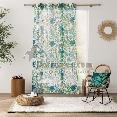 Voilage &agrave; &oelig;illets 140 x 280 cm - Voile sabl&eacute; imprim&eacute; m&eacute;tallis&eacute; ALOHA