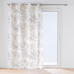 Voilage &agrave; &OElig;illets Grande Hauteur - 135 x 280 cm - Imprim&eacute;e M&eacute;tallis&eacute;e Vayana Naturel