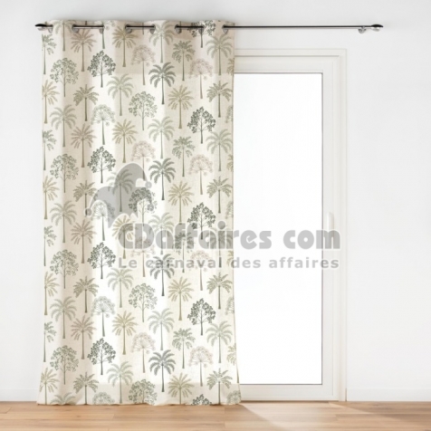 Voilage &agrave; &OElig;illets Grande Hauteur - 140 x 280 cm - Voile Sable Imprim&eacute; Palmea Vert